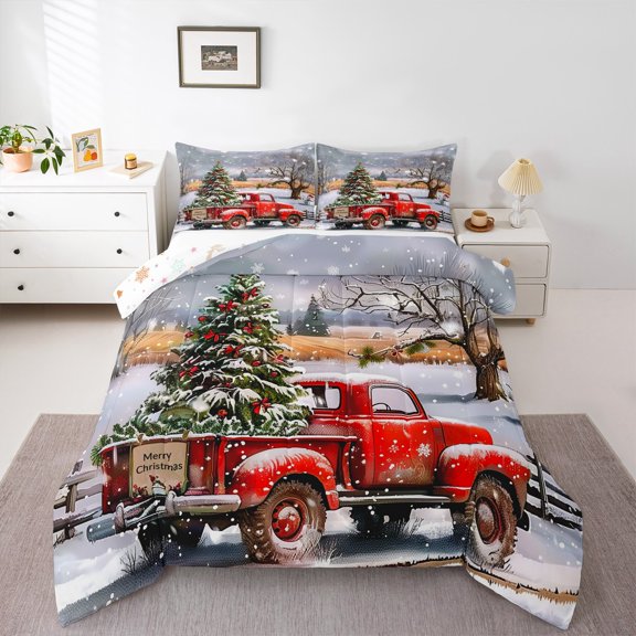 Manfei Merry Christmas Bedding Comforter Set,Chic Xmas Tree Twin Comforter Sets,Weatern Rustic Cabin Bedding Set For Men Women,Microfiber Bedroom Decor Reversible,2-Piece