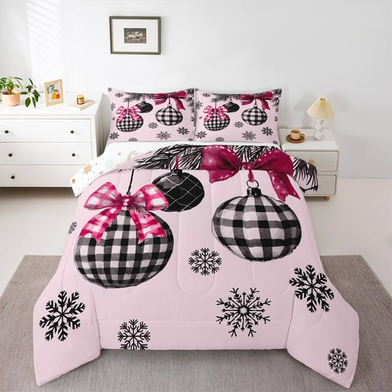 Manfei Merry Christmas Bedding Comforter Set for Kids, Plaid Ball Twin Comforter Sets, Cartoon Princess Style Reversible Bedding Set, Luxury Bedroom Decor, 2 Pieces