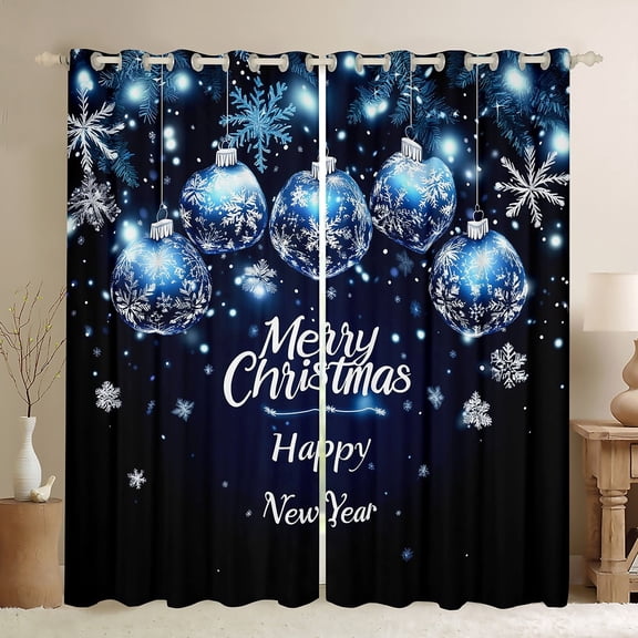 Manfei Merry Christmas Black Out Curtains for Kids, Cartoon Xmas Ball Curtains Pack of 2 (42x63 Each), Cartoon Winter Snowflake Bedroom Curtains, Curtains and Drapes Decor