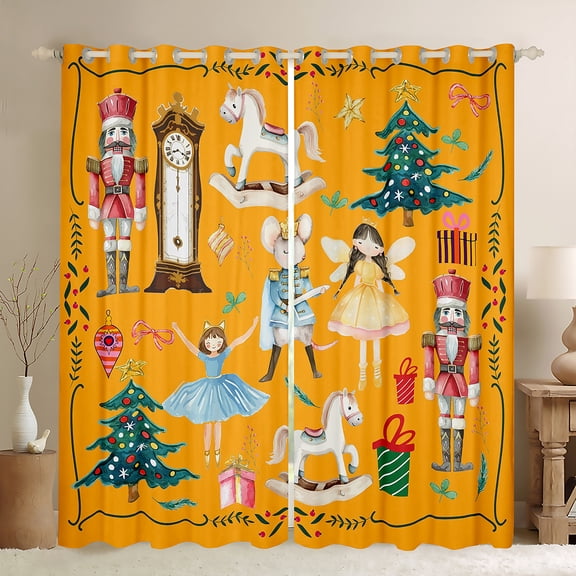 Manfei Merry Christmas Black Out Curtains,Nutcracker Soldier Curtains Pack of 2 (42x63 Each),Elf Girl Cute Mouse Bedroom Curtains For Child,Breathable Home Decor