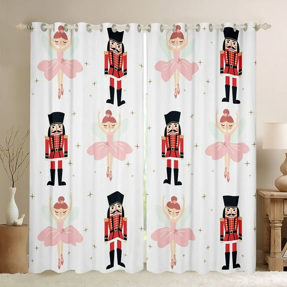 Manfei Merry Christmas Black Out Curtains,Nutcracker Soldier Curtains Pack of 2 (42x63 Each),Kawaii Ballet Girls Bedroom Curtains For Teens,Microfiber Bedroom Decor