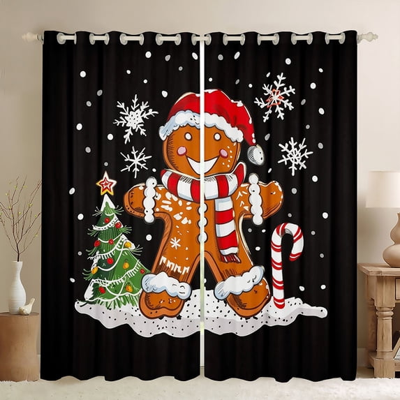 Manfei Merry Christmas Blackout Curtains Set of 2 (52x84 Each) for Kids, Gingerbread Man Window Curtains, Dreamy Fairy Tale Curtains and Drapes, Window Curtains Room Decor