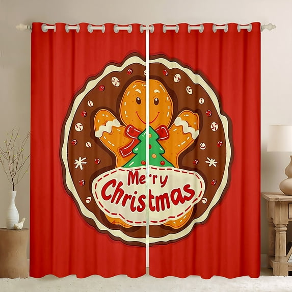 Manfei Merry Christmas Blackout Curtains Set of 2 (52x84 Each),Xmas Cgingerbread Man Window Curtains,Red Brown Curtains and Drapes For Girls Boys,Ultra Soft Home Decor