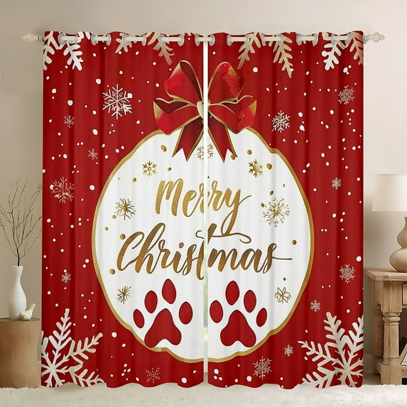 Manfei Merry Christmas Child Black Out Curtains, Kawaii Cat Paw Print Curtains Pack of 2 (42x63 Each), Cartoon Bowknot Snowflake Bedroom Curtains, Curtains and Drapes Room Decor