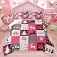 thumbnail image 1 of Homewish Merry Christmas Child Full Size Comforter Sets, Magic Reindeer Snowman Bedding Comforter Set, Cartoon Pink Patchwork Reversible Bedding Sets, Luxury Bedroom Decor, 3-Piece, 1 of 8