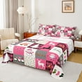 thumbnail image 1 of Homewish Merry Christmas Child Full Size Sheets, Magic Reindeer Snowman Bed Sheets, Cartoon Pink Patchwork Sheet Sets, Luxury Bedroom Decor, 4-Piece, 1 of 7