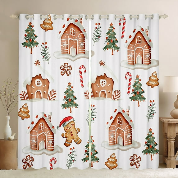 Manfei Merry Christmas Curtains Pack of 2 (42x84 Each) for Kids, Gingerbread Man Curtains Blackout, Xmas Tree Print Bedroom Curtains, Curtains and Drapes Home Decor