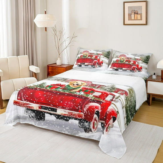 Manfei Merry Christmas Full Size Sheets,Happy New Year Bed Sheets,Cartoon Puppy Dogs Sheet Sets For Boys Kids,Breathable Home Decor,4pcs