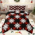 thumbnail image 1 of Manfei Merry Christmas Queen Comforter Set,Cartoon Snowflake Bedding Sets,Red Black Checkered Bedding Comforter Set For Teens,Microfiber Bedroom Decor Reversible,3-Piece, 1 of 9
