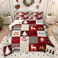 thumbnail image 1 of Homewish Merry Christmas Teens Bedding Comforter Set, Vintage Red Patchwork Twin Comforter Sets, Kawaii Rindeer Snowman Reversible Bedding Set, Lightweight Room Decor, 2pcs, 1 of 8