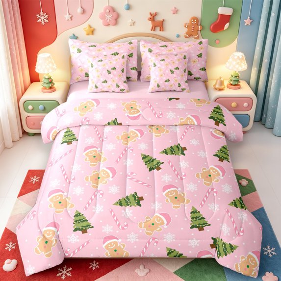 Manfei Merry Xmas 7-Piece King Bedding,Cute Ball King Bed in a Bag,Pink Reversible