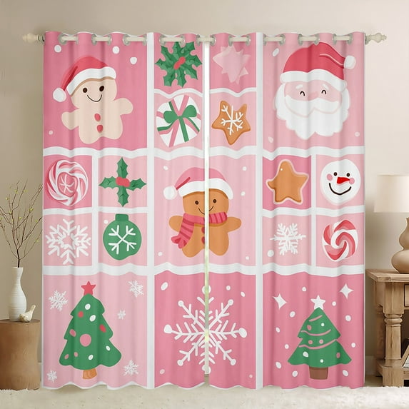 Manfei Merry Xmas Black Out Curtains,Lovely Gingerbread Man Curtains Pack of 2 (42x63 Each),Pink Green Bedroom Curtains For Girls,Luxury Bedroom Decor