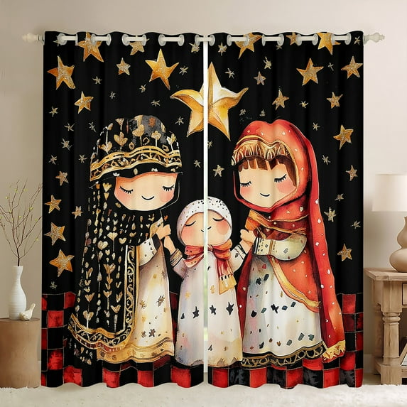 Manfei Merry Xmas Black Out Curtains,Cartoon Girls Curtains Pack of 2 (42x63 Each),Happy New Year Bedroom Curtains For Teens,Ultra Soft Home Decor