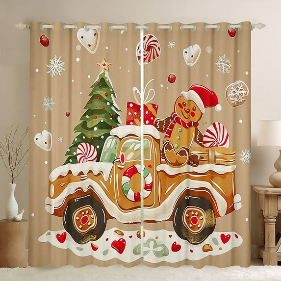Manfei Merry Xmas Blackout Curtains Set of 2 (52x84 Each),Lovely Gingerbread Man Window Curtains,Brown Beige Curtains and Drapes For Girls,Luxury Bedroom Decor