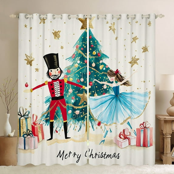 Manfei Merry Xmas Curtains Pack of 2 (42x84 Each),Ballet Dancer Nutcracker Curtains Blackout,Happy New Year Bedroom Curtains For Teens,Ultra Soft Home Decor