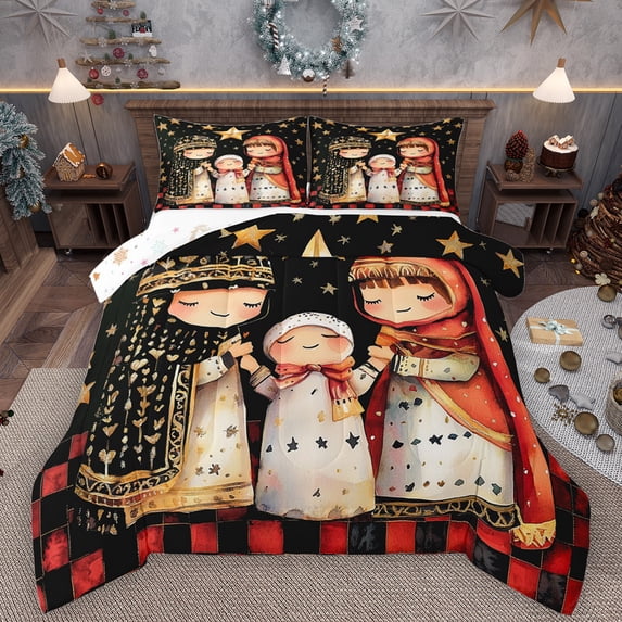 Manfei Merry Xmas Full Size Comforter Sets,Cartoon Girls Bedding Comforter Set,Happy New Year Bedding Sets For Teens,Ultra Soft Home Decor Reversible,3-Piece