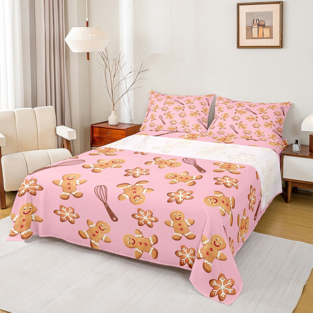 Manfei Merry Xmas Full Size Sheets,Christmas Gingerbread Man Bed Sheets ...
