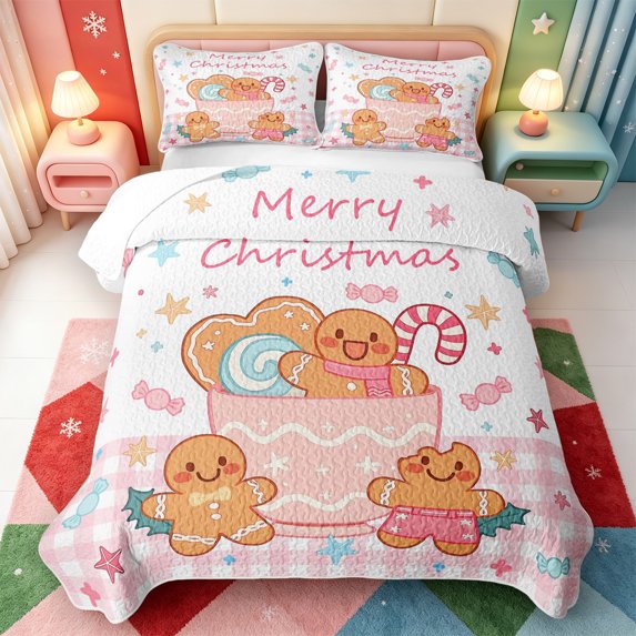 Manfei Merry Xmas Quilt Full,Modern Christmas Animals Full Bedspread Sets,3pcs,1 Coverlet and 2 Pillowcases