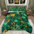 thumbnail image 1 of Manfei Mgeometric Eaethetic Art Queen Comforter Set,Marble Print Bedding Sets,Green Hexagon Gold Leaves Bedding Comforter Set For Teens,Microfiber Bedroom Decor Reversible,3pcs, 1 of 8