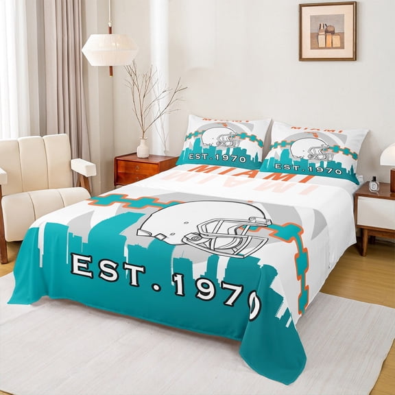 Manfei Miami Twin Sheet Sets,Rugby Sports Bedding Twin Size,Rugby Ball Sport Bed Sheets Set Twin Size,Breathable Room Decorative,3pcs