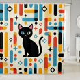 thumbnail image 1 of Manfei Mid Century Black Cat Shower Curtain 72Wx72L, Boho Rectangle Bathroom Curtain, Cream Red Blue, 1 of 5