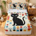 thumbnail image 1 of Manfei Mid Century Black Cat Zipper Twin Comforter Sets with Fitted Sheet and 2 Pillowcases, Boho Rectangle Zipper Bedding Set, Cream Red Blue, Stars Reversible, 4 Pieces, 1 of 7