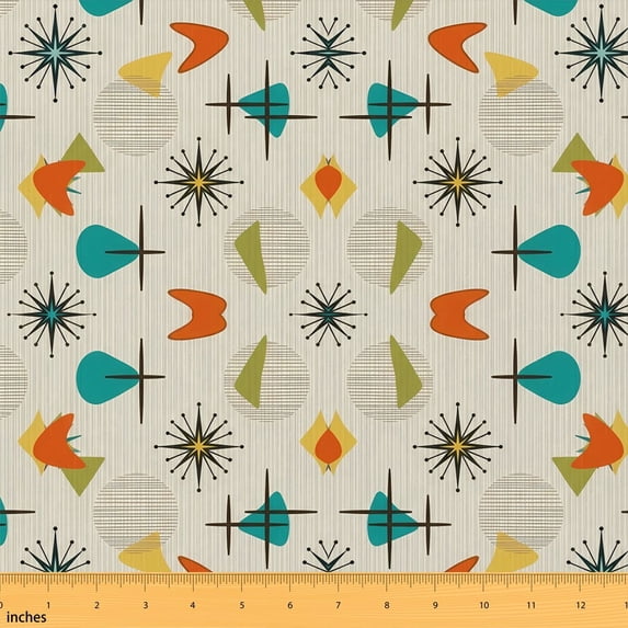 Manfei Mid Century Fabric by the Yard 1 Yard, Minimalism Home Decor Fabric by the Yard, Cream Retro Geometric