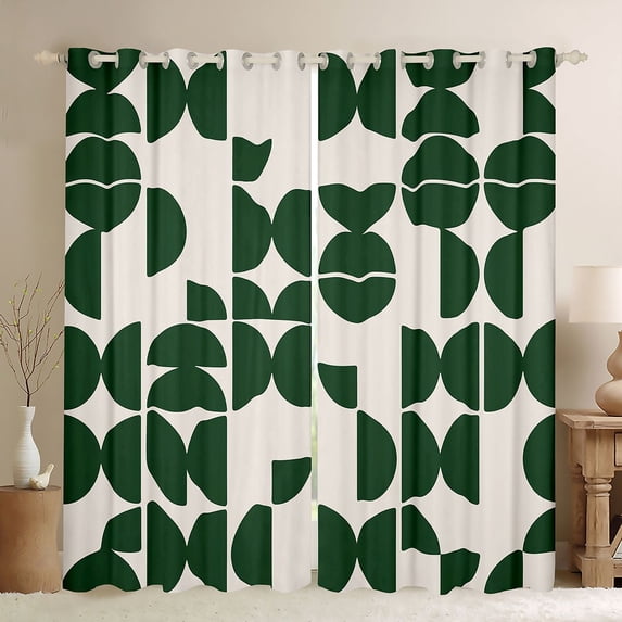 Manfei Mid-Century Geometric Blackout Curtains, Green Semicircle Curtains Pack of 2 (42x84 Each), Green Cream
