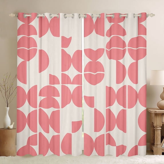 Manfei Mid-Century Geometric Blackout Curtains, Pink Semicircle Curtains Pack of 2 (42x84 Each), Pink Cream