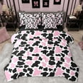thumbnail image 1 of Manfei Milk Cattle Print 7pcs Bedding Comforter Set,Rustic Farm Animal Queen Bedding Sets,Pink White Black Queen Sheet Sets For Teens,Luxury Bedroom Decor Reversible, 1 of 8