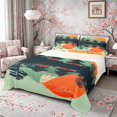 thumbnail image 1 of Manfei Minimal Fuji Full Size Sheets for Girls Women, Pagoda Sunset Bed Sheets, Green Orange Black 4-Piece, 1 Flat Sheet, 1 Fitted Sheet and 2 Pillowcases, 1 of 6