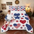 thumbnail image 1 of Manfei Minimal Hearts Stars Full Size Comforter Sets, USA Flag Bedding Comforter Set, Red White Blue, Black Reversible 3 Pieces, 1 Comforter and 2 Pillowcases, 1 of 6