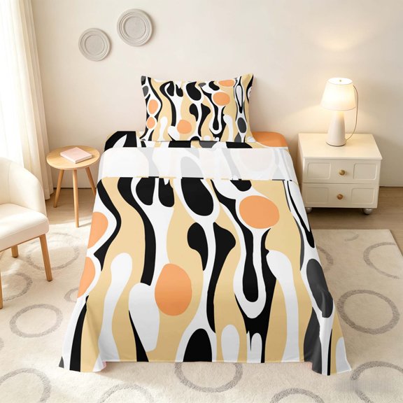 Manfei Minimalism Abstract Twin Sheets, Orange Aesthetic Bedding, Colorful Stars Reversible 3pcs1 Flat Sheet + 1 Fitted Sheet + 1 Pillowcase