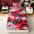 thumbnail image 1 of Manfei Minimalism Camouflage Twin Fitted Sheet, Old Fashion Camo Bedding, Crimson Red, 2-Piece, 1 Fitted Sheet and 1 Pillowcase, 1 of 6