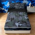 thumbnail image 1 of Manfei Minimalism Camouflage Zipper Queen Comforter Set with Fitted Sheet and 2 Pillowcases, Countryside Camo Zipper Bedding Set, Slate Gray, Black Reversible, 4-Piece, 1 of 7