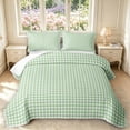 thumbnail image 1 of Manfei Minimalism Check Quilt King,Classic Plaid King Coverlet Set,Green,3pcs,1 Bedspread and 2 Pillowcases, 1 of 7