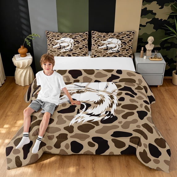 Manfei Minimalism Duck Camo King Size Comforter Sets, Camouflage Comforters King Size, Charcoal Gray, Black Reversible, 3-Piece, 1 Comforter and 2 Pillowcases