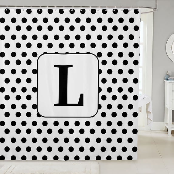 Manfei Minimalist Alphabet L Shower Curtain 72Wx78L,Classic Modern Art Bath Curtain,White Black