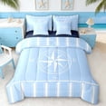 thumbnail image 1 of Manfei Minimalist Blue Compass Stripe Bedding Comforter Set for Kids Boys and Girls, Nautical Marine Print Full Bedding Set, Navy Reversible 7-Piece, 1 of 6