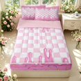 thumbnail image 1 of Manfei Minimalist Check Zipper Full Size Comforter Sets with Fitted Sheet and 2 Pillowcases,Cartoon Ice Cream Drip Zipper Bedding Set,Pink White,Pink Reversible,4pcs, 1 of 8