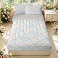 thumbnail image 1 of Manfei Minimalist Check Zipper Queen Comforter Set with Fitted Sheet and 2 Pillowcases,Cute Bow Zipper Bedding Set,Blue,Light Gray Reversible,4pcs, 1 of 8