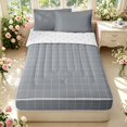 thumbnail image 1 of Manfei Minimalist Check Zipper Queen Comforter Set with Fitted Sheet and 2 Pillowcases,Modern Grid Zipper Bedding Set,Gray,Reversible,4pcs, 1 of 8