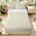 thumbnail image 1 of Manfei Minimalist Check Zipper Twin Comforter Sets with Fitted Sheet and 2 Pillowcases,Modern Grid Zipper Bedding Set,Beige,Reversible,4pcs, 1 of 8