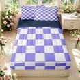 thumbnail image 1 of Manfei Minimalist Checkered Zipper Queen Comforter Set with Fitted Sheet and 2 Pillowcases,Geometric Plaid Zipper Bedding Set,Purple White,Navy Blue Reversible,4pcs, 1 of 8