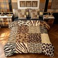 thumbnail image 1 of Manfei Minimalist Cheetah Print Twin Bedding, Old Fashion Patchwork Bedding Comforter Set, Tan Peach, Black Reversible, 7-Piece, 1 of 6