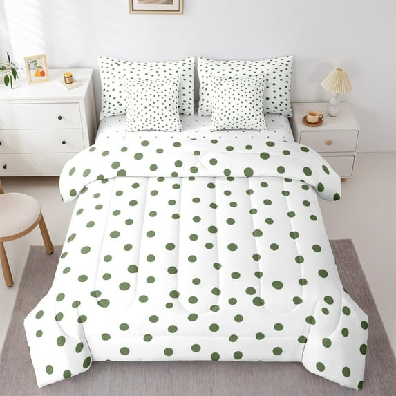 Manfei Minimalist Geometric Dot 7-Piece Bedding Comforter Set,Modern Geometric Spot King Bedding Sets,Green White Bed Sheets For Teens Girl,Luxury Bedroom Decor Reversible
