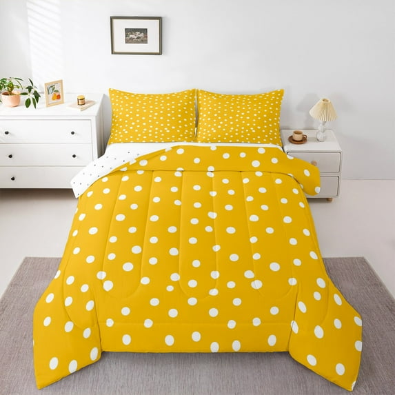 Manfei Minimalist Geometric Dot Queen Size,Modern Geometric Spot Sets,Yellow White Bedding Comforter Set For Teens Girl,Luxury Bedroom Decor Reversible,3-Piece