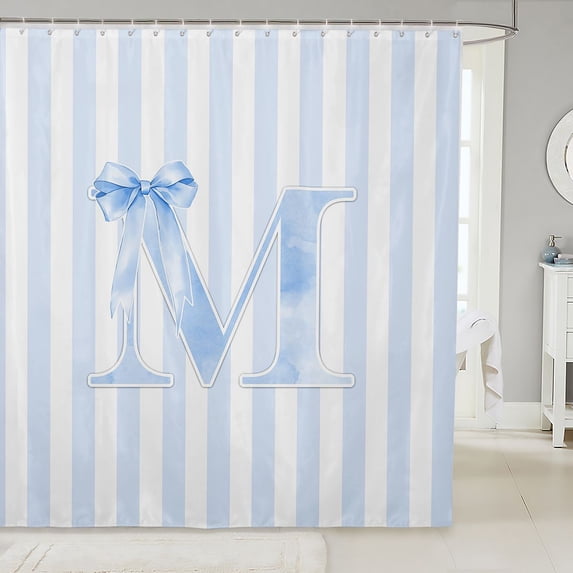 Manfei Minimalist Geometric Lines Shower Curtain 72Wx72L,Blue Alphabet Letters M Bathroom Curtain
