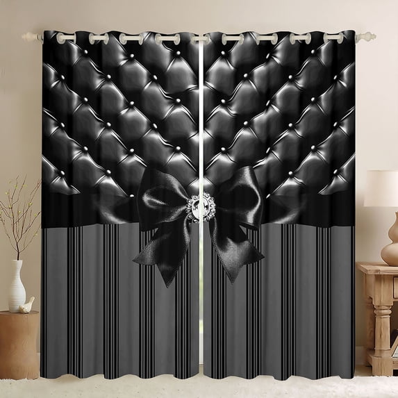 Manfei Minimalist Geometric Striped Blackout Curtains Set of 2 (52x84 Each),Chic Bowknot Curtain