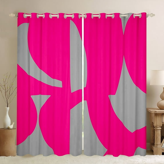 Manfei Minimalist Geometry Curtains Pack of 2 (52x84),Geometric Aesthetic Black Out Curtains,Pink Gray Curtains for Living Room,Breathable Bedroom Decor